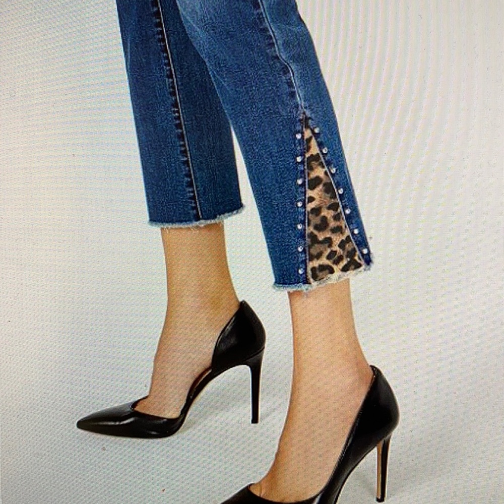 INC Leopard 🐆 Trim Cropped Straight Leg Jeans